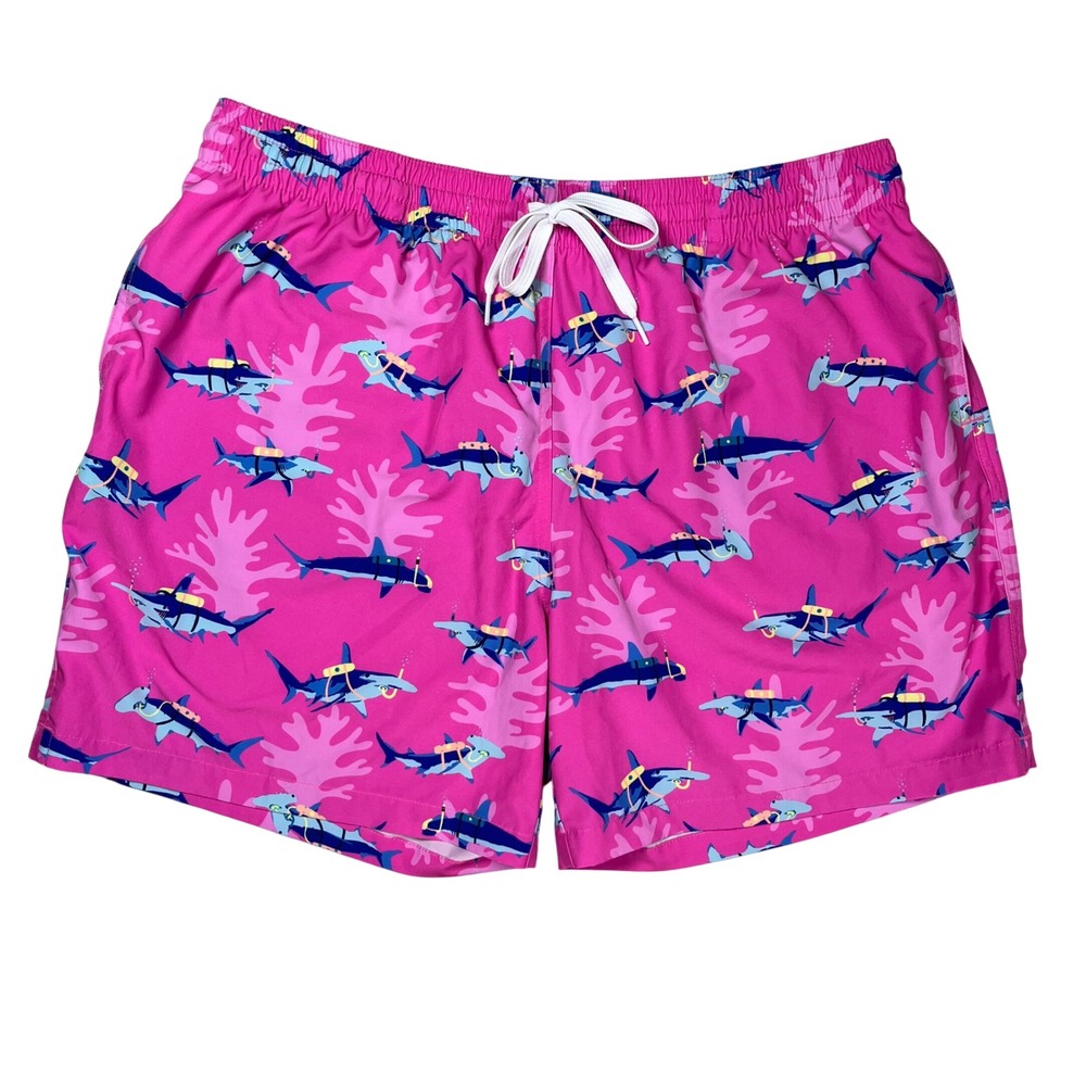 Chubbies Swim Trunks Men XXL Pink Scuba Shark Coral Print 5.5 Inseam Mesh Liner